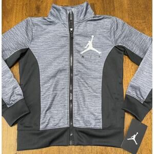 NWT NIKE AIR JORDAN BOY'S Dark GRAY Black White Track Jacket Size 4 / 5 Full Zip